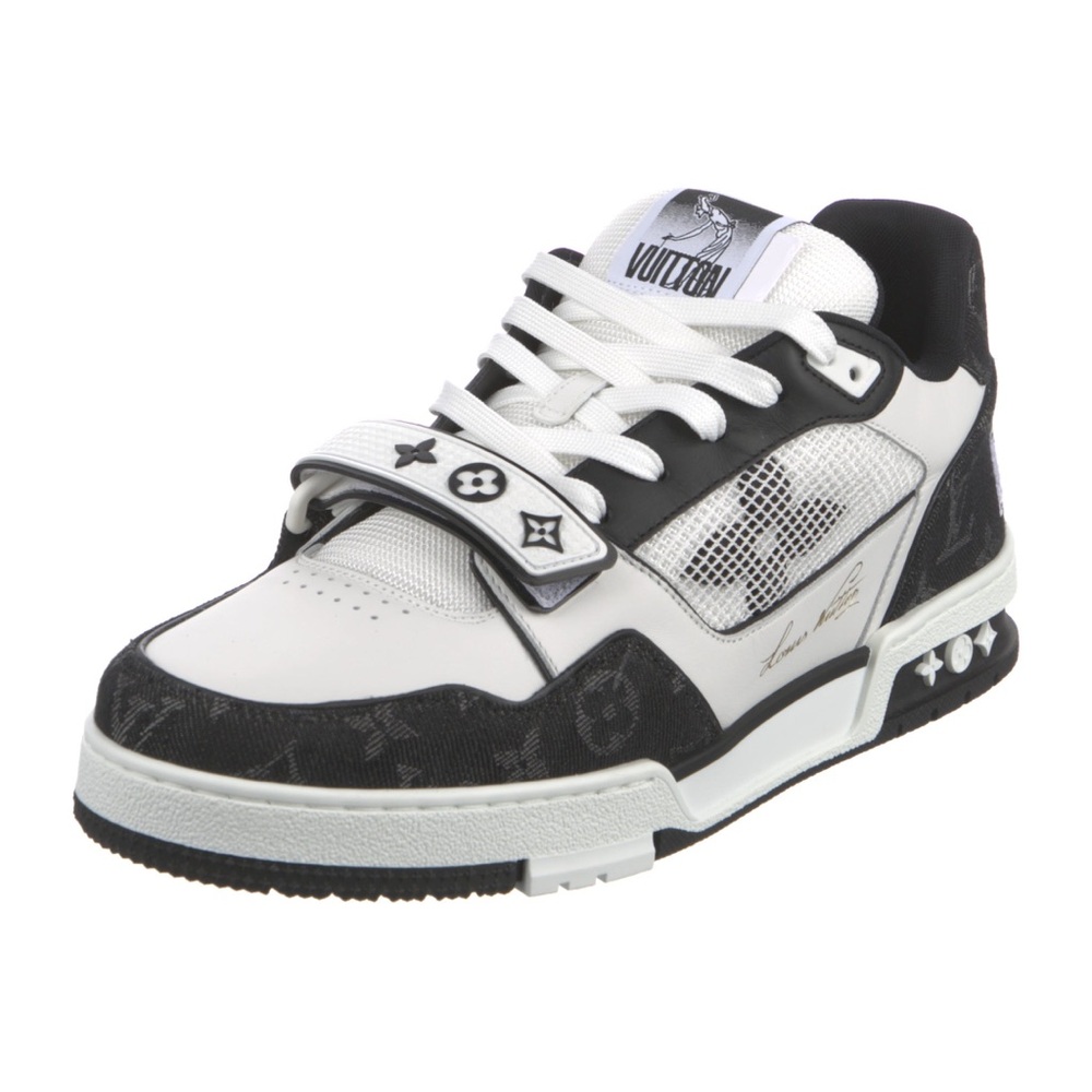 Louis Vuitton LV Trainer Velcro Strap Monogram Denim Black White